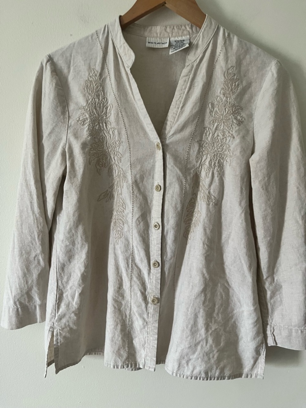 White Stag Oatmeal Linen Embroidered Quiet Luxury Boho Natural Fiber Calsule S